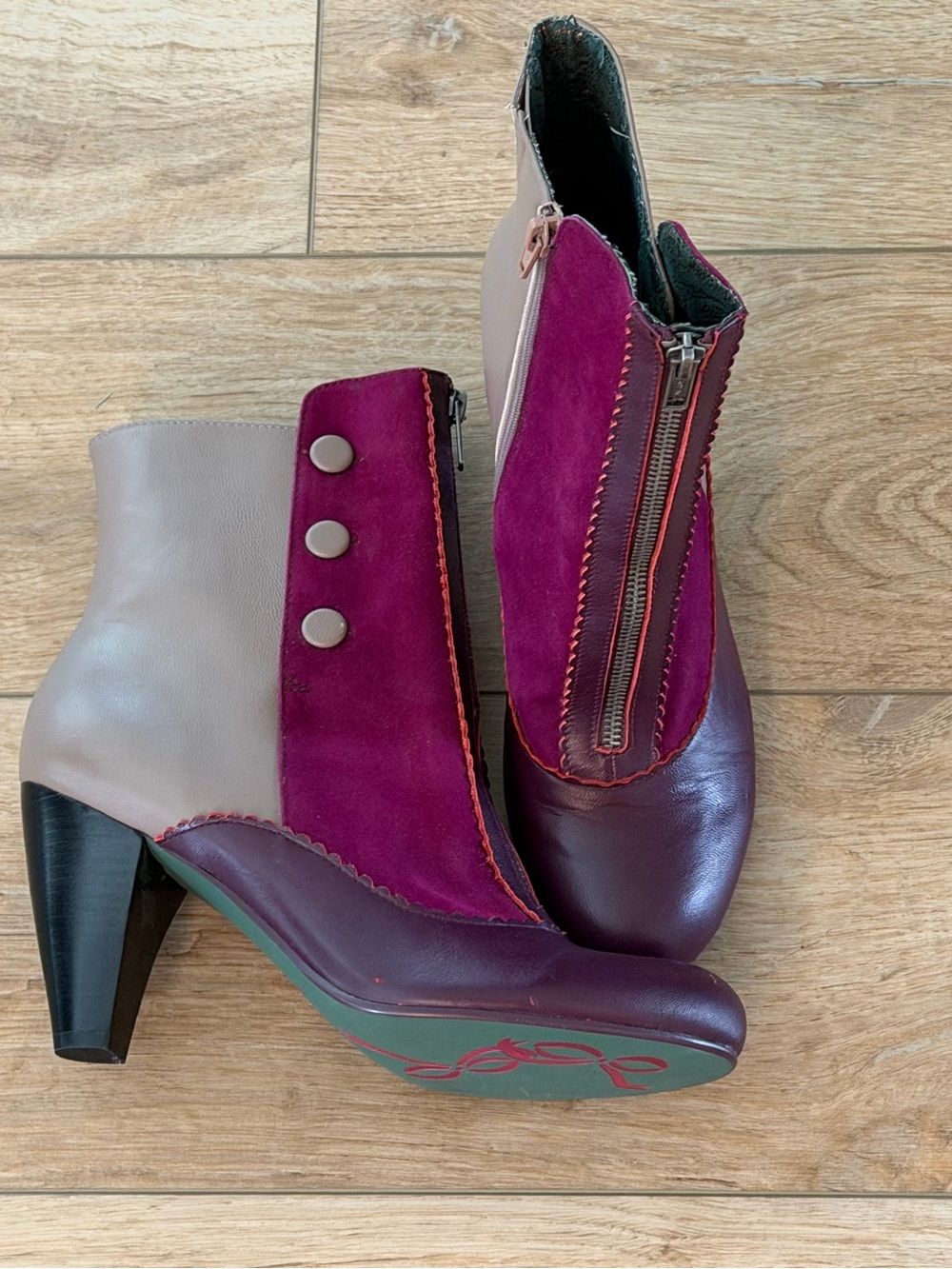 Poetic License Plum, Taupe & Wine Zip Front Colorblock Ankle Booties